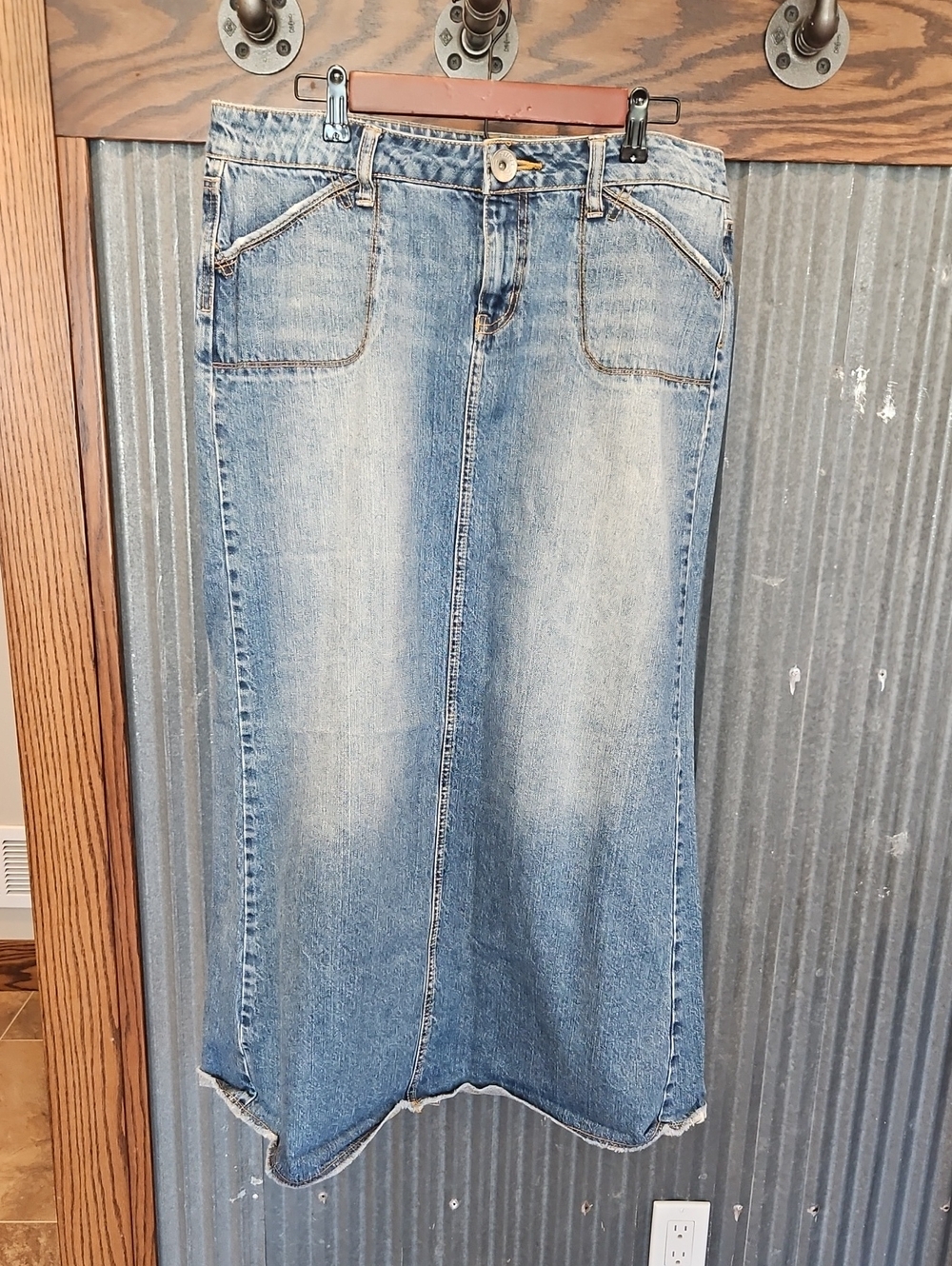 Classic Light Blue Denim Maxi Skirt